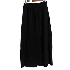 Athleta Maxi Skirt Black Drape Wrap Front Strech Pull On Comfort Modest Small